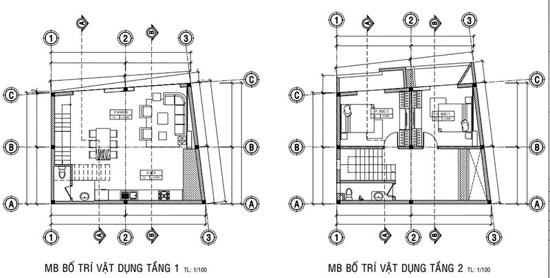 Mặt bằng công năng tầng  1,2  