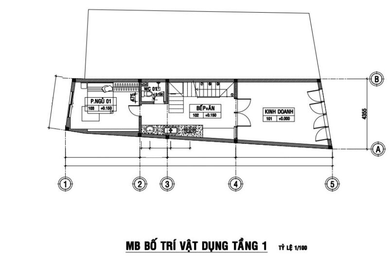 Mặt bằng công năng tầng 1 nhà phố 3 tầng