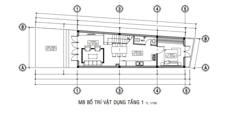 Nhà phố 3 tầng hiện đại tại đường Trần Hưng Đạo Mặt bằng công năng nhà phố 3 tầng đường Trần Hưng Đạo