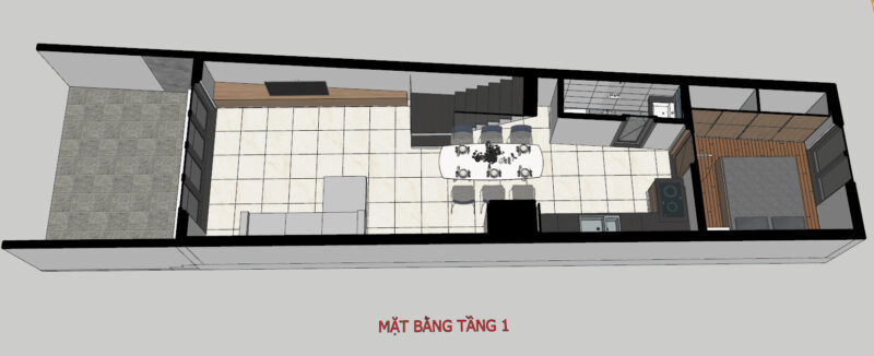 Nhà phố 3 tầng hiện đại tại đường Trần Hưng Đạo Mặt bằng tầng 1