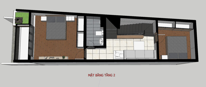 Nhà phố 3 tầng hiện đại tại đường Trần Hưng Đạo Mặt bằng tầng 2