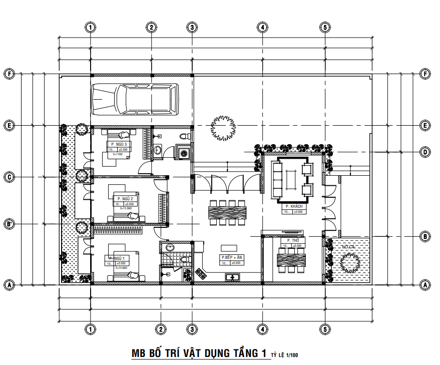 Mặt bằng bố trí công năng nhà Võ Quán
