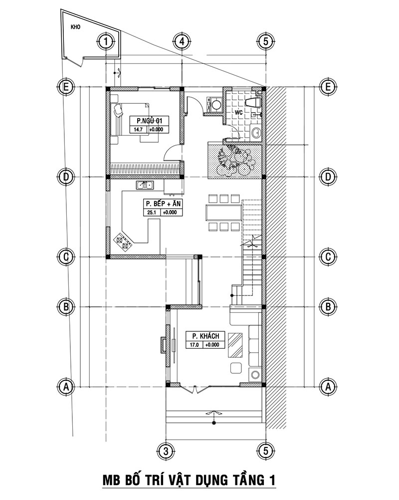 Nhà phố 2 tầng đường Phan Đình Phùng - TP. Quảng Ngãi Mặt bằng bố trí vật dụng tầng 2