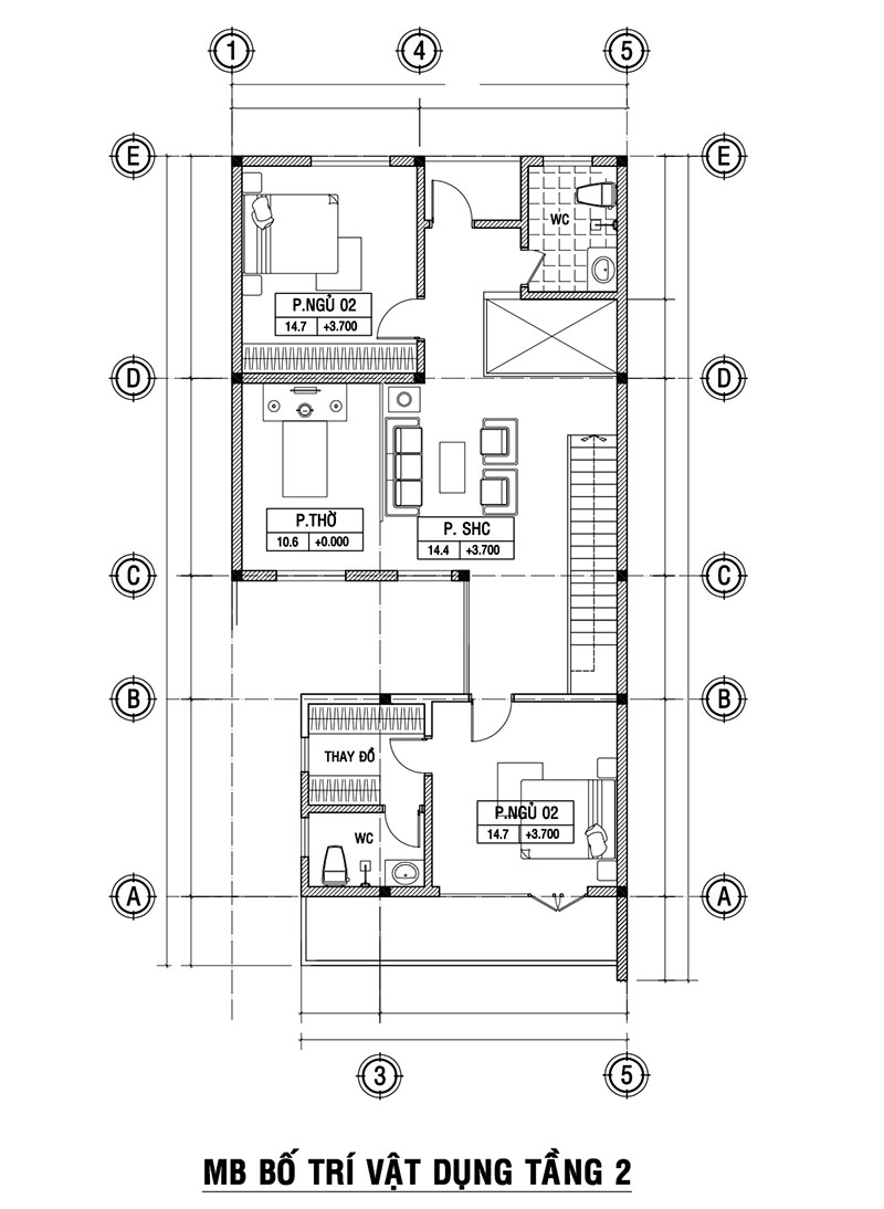 Nhà phố 2 tầng đường Phan Đình Phùng - TP. Quảng Ngãi Mặt bằng bố trí vật dụng tầng 1