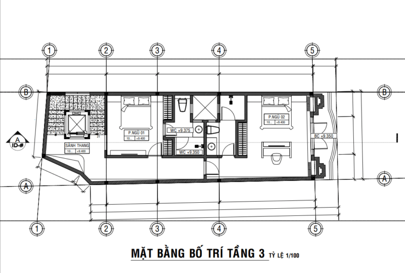 Mặt bằng tầng 3 nhà phố 5 tầng Tân Cổ Điển