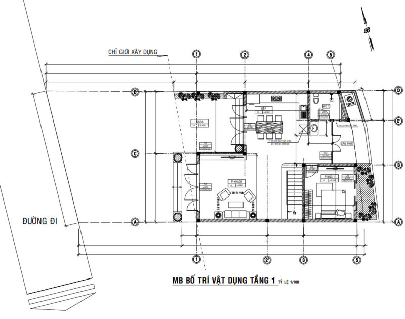 Mặt bằng bố trí vật dụng tầng 1