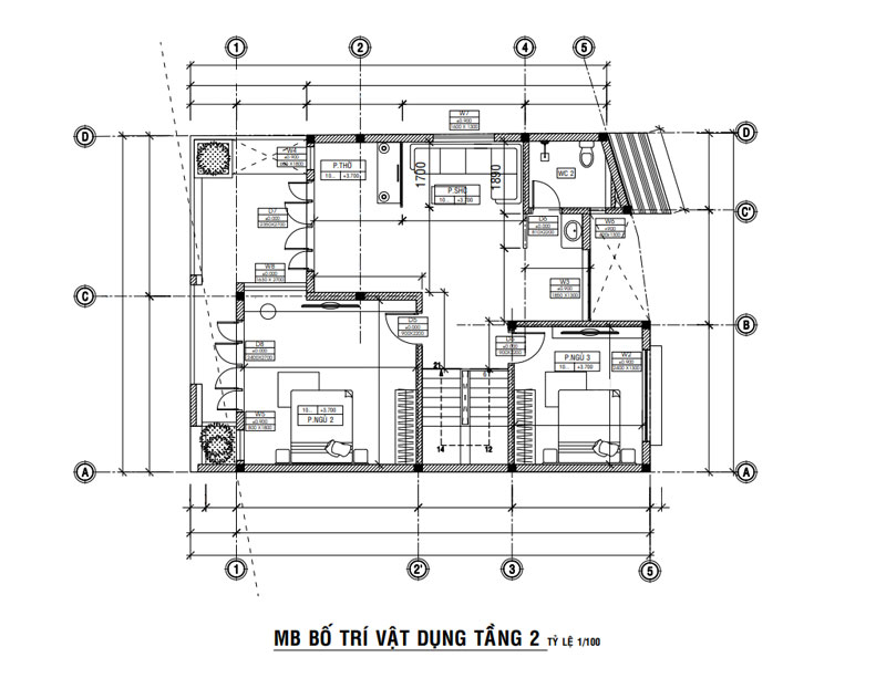 Mặt bằng bố trí vật dụng tầng 2