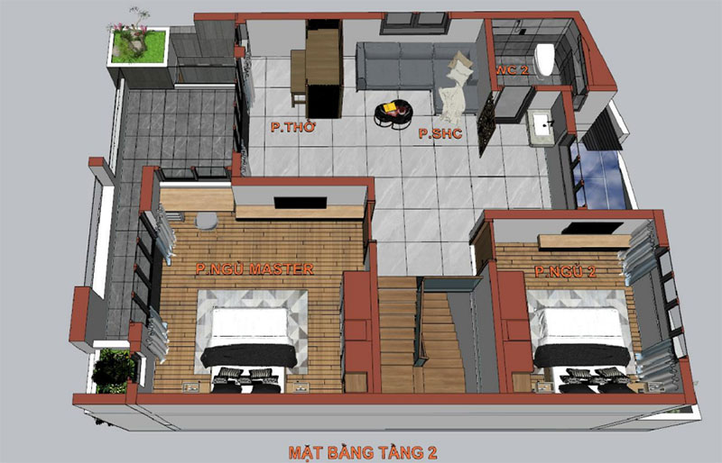 Bố trí nội thất tầng 2