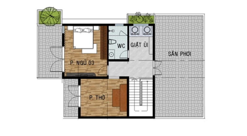 Nhà phố 2 tầng thời thượng Mặt bằng bố trí vật dụng tầng 2