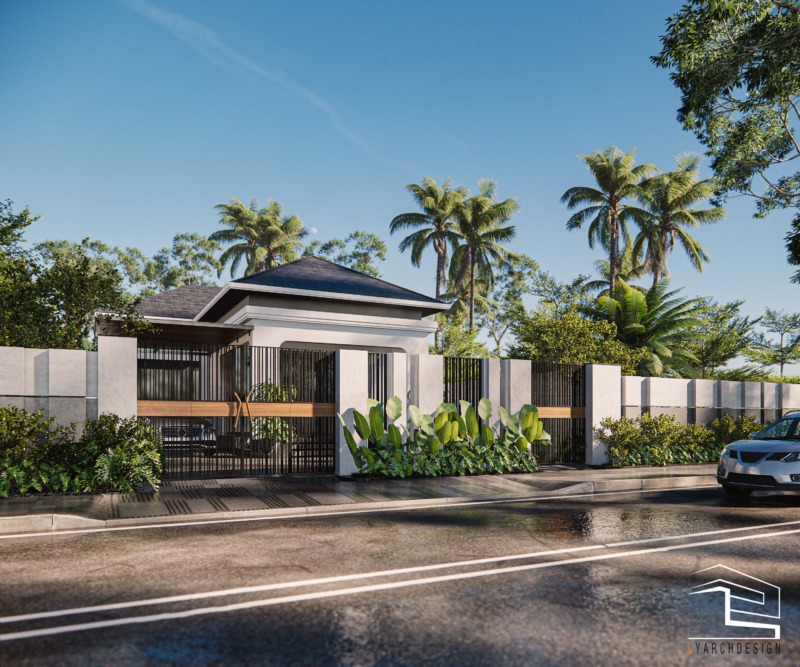 Biệt thự vườn 1 tầng mái Nhật 10x40m Biệt thự vườn 1 tầng 10x40m mái Nhật hiện đại