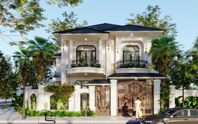 phối cảnh biệt thự 2 tầng phong cách tân cổ điển