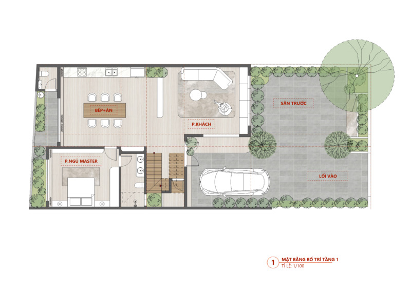 Nhà phố 2 Tầng mái bằng 10x22m mat bang bo tri tang 1