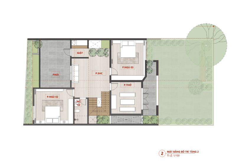 Nhà phố 2 Tầng mái bằng 10x22m mat bang bo tri tang 2
