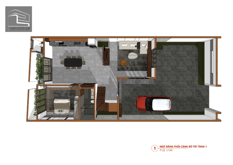 Nhà phố 2 Tầng mái bằng 10x22m mat bang phoi canh tang 1