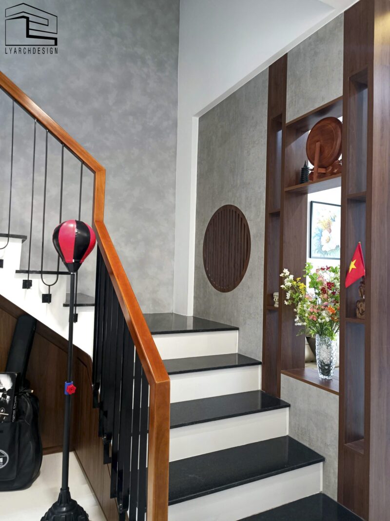 Công trình nhà phố 3 tầng thi công trọn gói 5x20m Cầu thang
