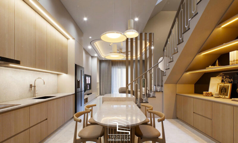 Nhà phố 3 tầng với trải nghiệm sống tiện nghi Nội thất phòng bếp