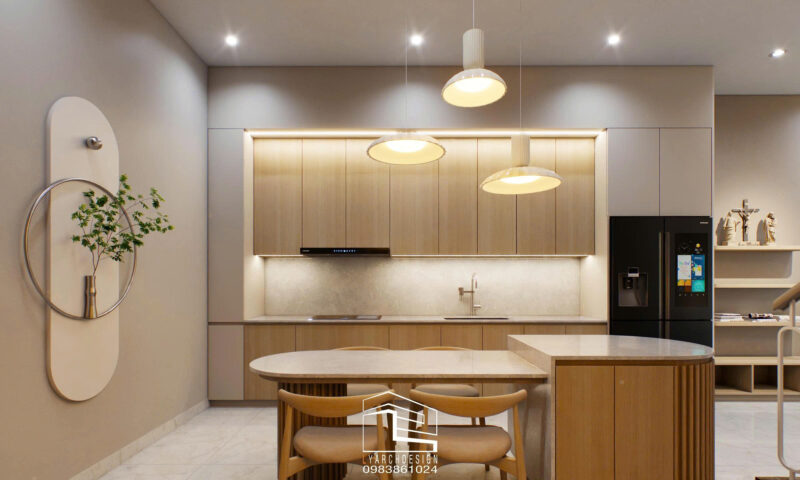 Nhà phố 3 tầng với trải nghiệm sống tiện nghi Nội thất phòng bếp