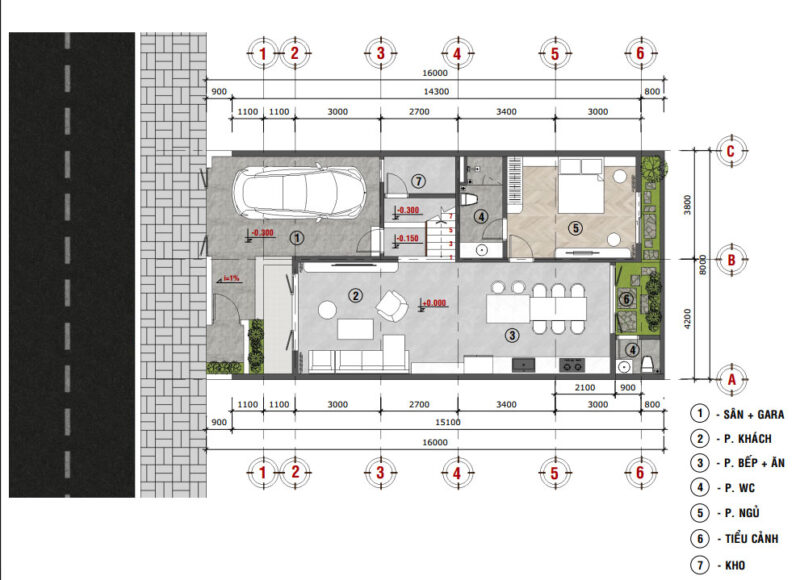 Mặt bằng công năng Biệt thự 2 tầng hiện đại diện tích 8x16m tại KĐT Ngọc Bảo Viên