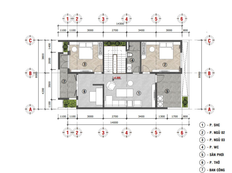 Mặt bằng công năng Biệt thự 2 tầng hiện đại diện tích 8x16m tại KĐT Ngọc Bảo Viên