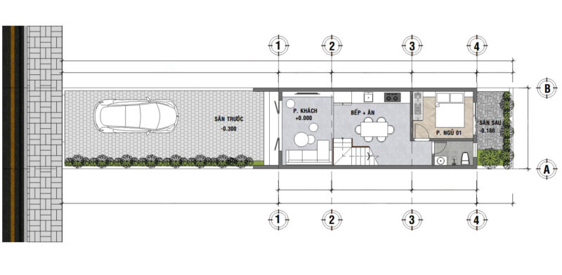 Mặt bằng tầng 1 – Khu vực sinh hoạt chung