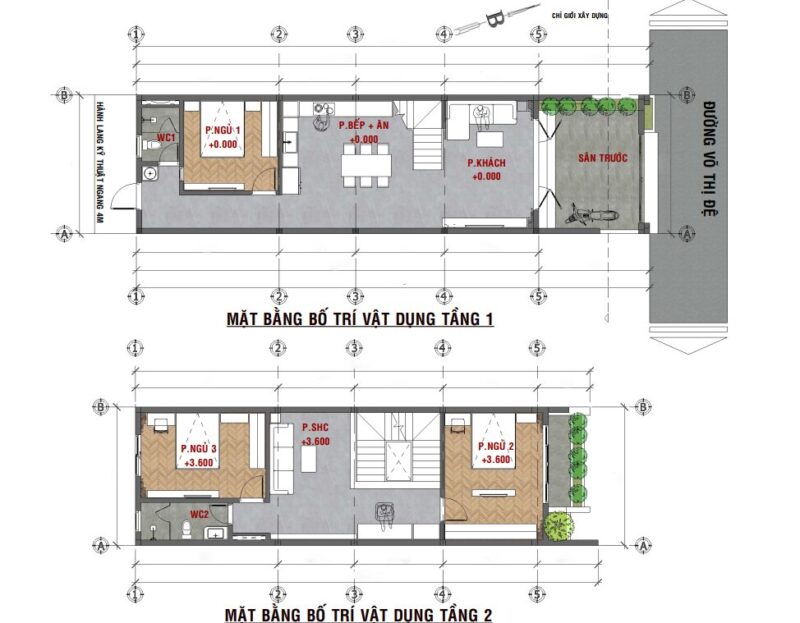 Mặt bằng công năng tầng 1 + tầng 2