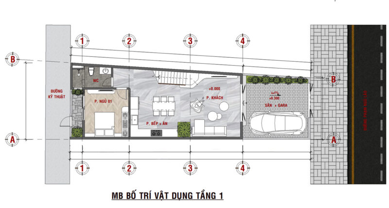 Mặt bằng công năng tầng 3 Nhà phố 3 tầng đẹp hiện đại đường Chu Văn An