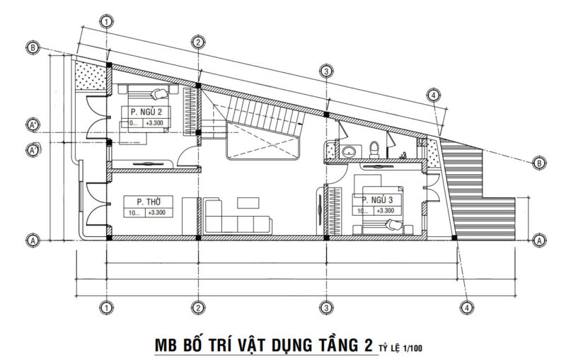 Nhà phố 2 tầng hiện đại với đường cong mềm mại đường Lê Thánh Tôn Mặt bằng tầng 1