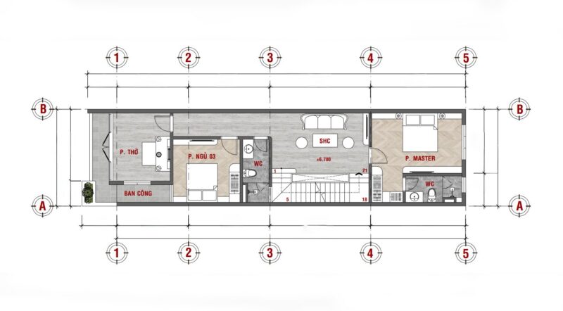 Nhà phố 4 tầng hiện đại – Tối ưu công năng, tinh tế trong từng đường nét Mặt bằng công năng tầng 3